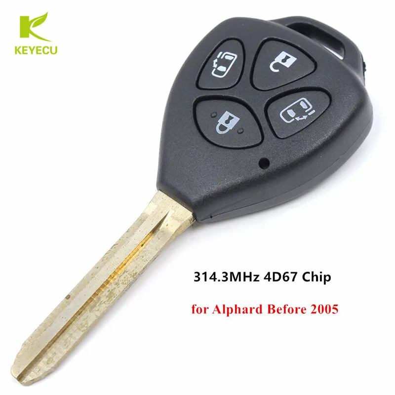 KEYECU Replacement Remote Key Fob 4 Button 314.3MHz With 4D67 Chip for Toyota Noah Voxy Estima Alphard 2001 2002 2003 2004