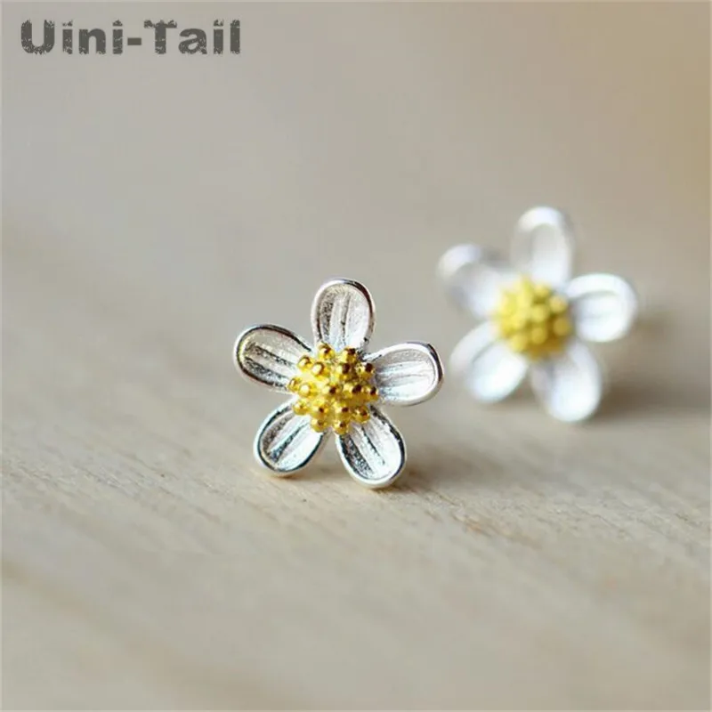 Uini-Tail Hot 925 Tibetan silver five-petal petal earrings Korean version of the flower New Year simple fresh literary gift