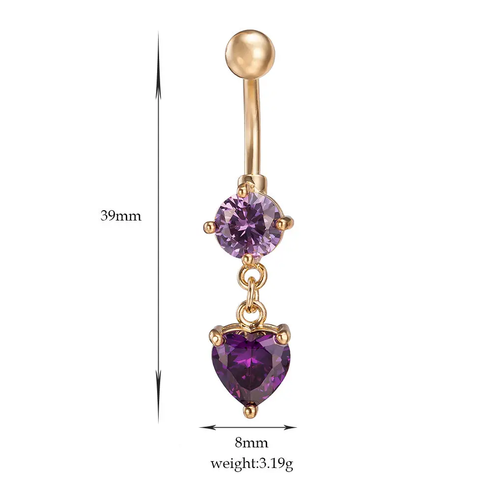 Elegant Tasteful Crystal Purple Zircon Pendant Belly Button Rings Women Surgical Steel Navel Piercing Rings Body Jewelry 2019