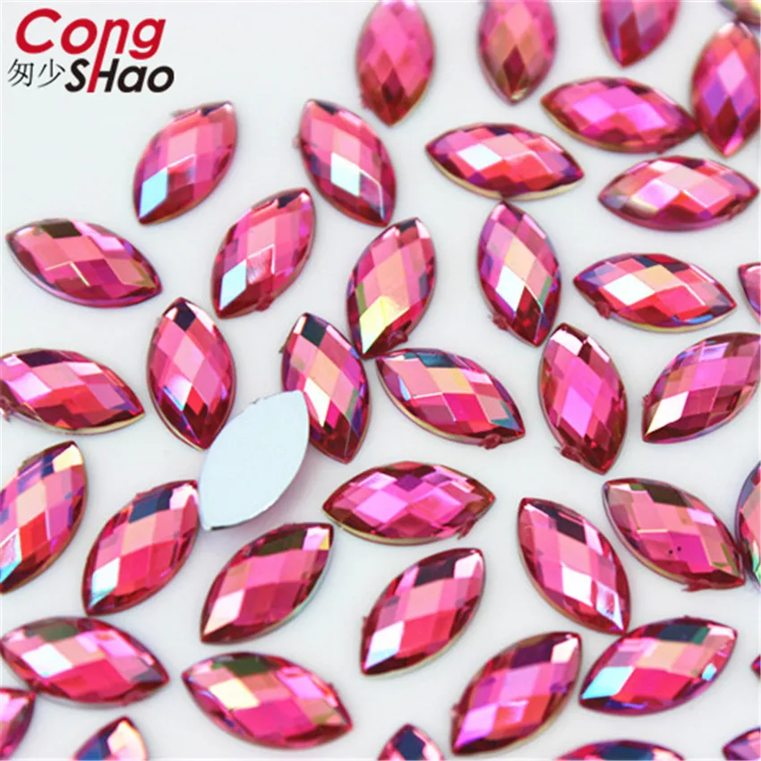 5*10mm Acrylic AB Rhinestones Eye Shape Crystal AB Flat Back 3D Nail Art Rhinestones Flatback Stones For Face Decorations WC366