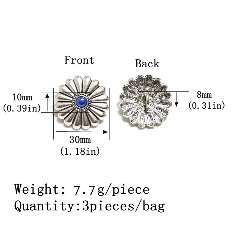 New 3pieces 30MM Retro Zinc Alloy Round  Clothes Decorative Daisy Buttons Charms Pendant for DIY Hair Jewelry Accessories