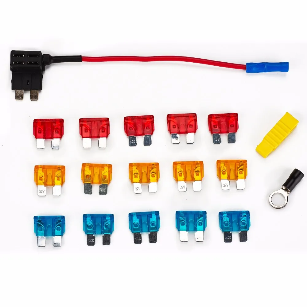 Universal DC12v waterproof car Cigarette Lighter Socket Extension cord& fuse tap& 5A/10A/15A fuse & Cable tie full kit  M/S/MINI