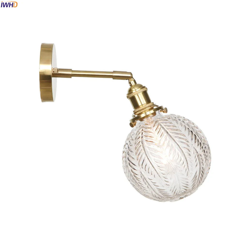 IWHD Glass Ball Retro LED Wall Lights Switch Porch Stair Bathroom Mirror Light Loft Decor Vintage Copper Wall Lamp Sconce Murale