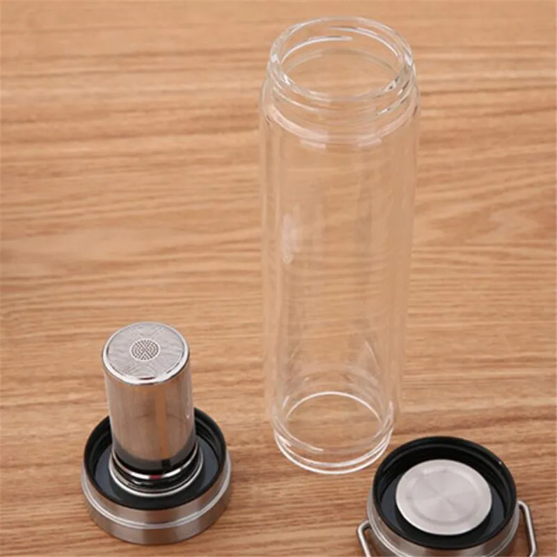 300ML 400ML Glass Water Bottle Glass Bottle with Stainless Steel Tea Infuser Filter Tea Separator Drinking Travel Glass Bottle