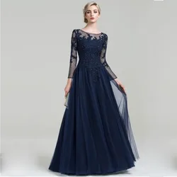 Round Neck A-line Floor Length Chiffon Mother Dress With Beaded Sequins Customizable For Wedding Parties