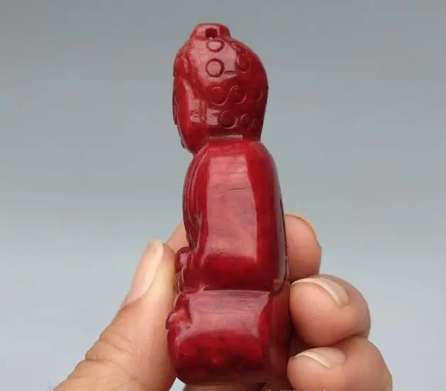 China collection archaize red jade Sakyamuni Buddha statue