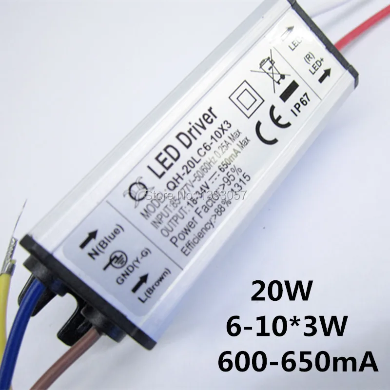 5pcs 6-10x3w 650mA 20W LED Driver DC18-34v Power Supply Waterproof IP67 Constant Current Driver For FloodLight