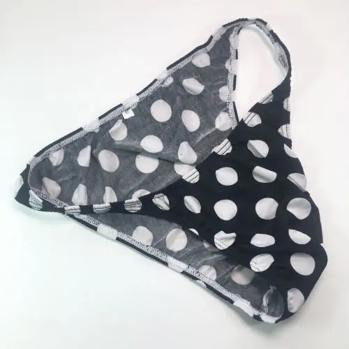 Mens String Bikini G3774 Narrow Waist Black white Dots Polyester jersey