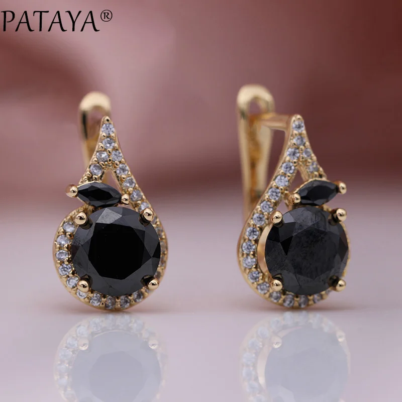 PATAYA New Women Fine Noble Horse Eye Dangle Earrings 585 Rose Gold Color Round Blue Natural Zircon Wedding Cute Fashion Jewelry