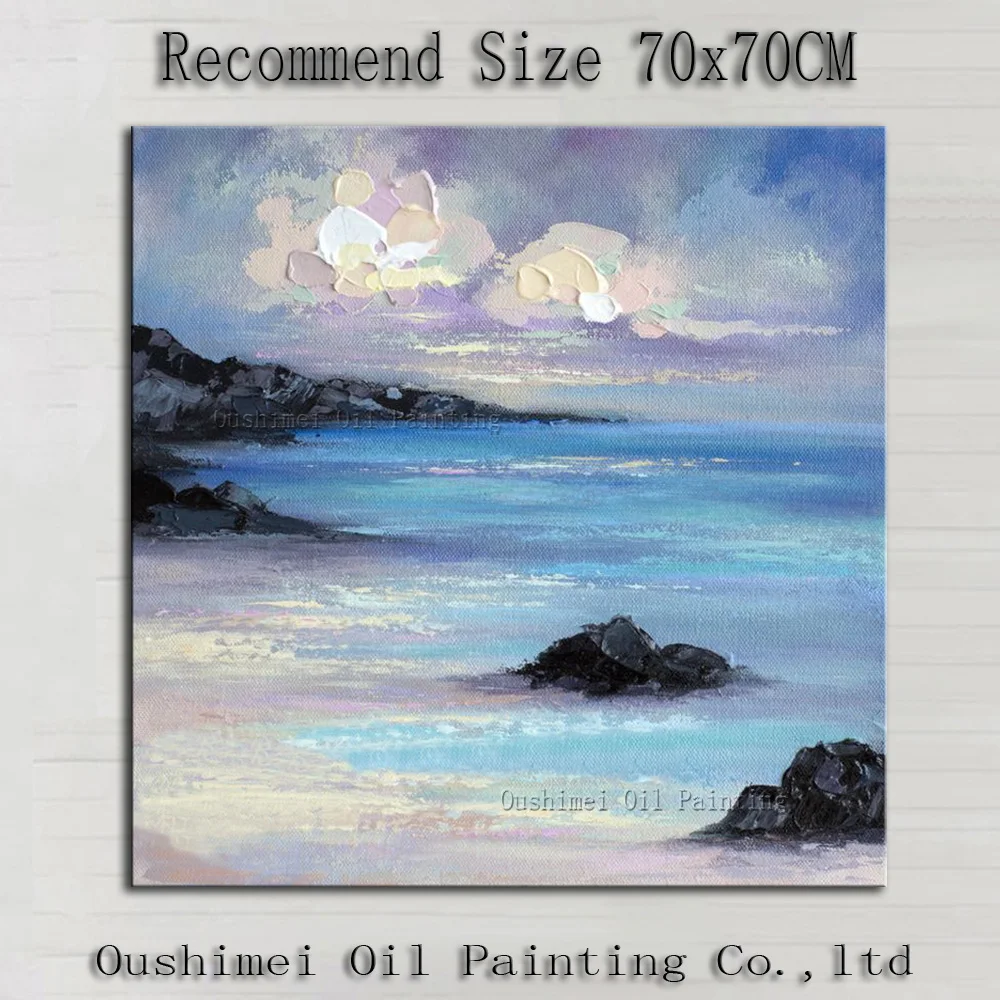 Hand Painted White Clouds Seascape Paintings on Canvas Modern Painting Hang Picture Abstract Beach Landscape Oil Painting