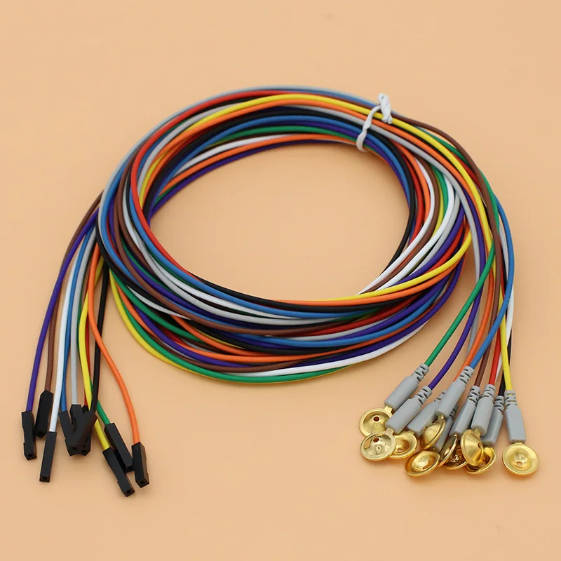 20 Electrode 1P Dupont Plug EEG AEEG VEEG 10 Colors Cable,Gold-Plated Copper Electrode,1.5m Cable for EEG Cap.