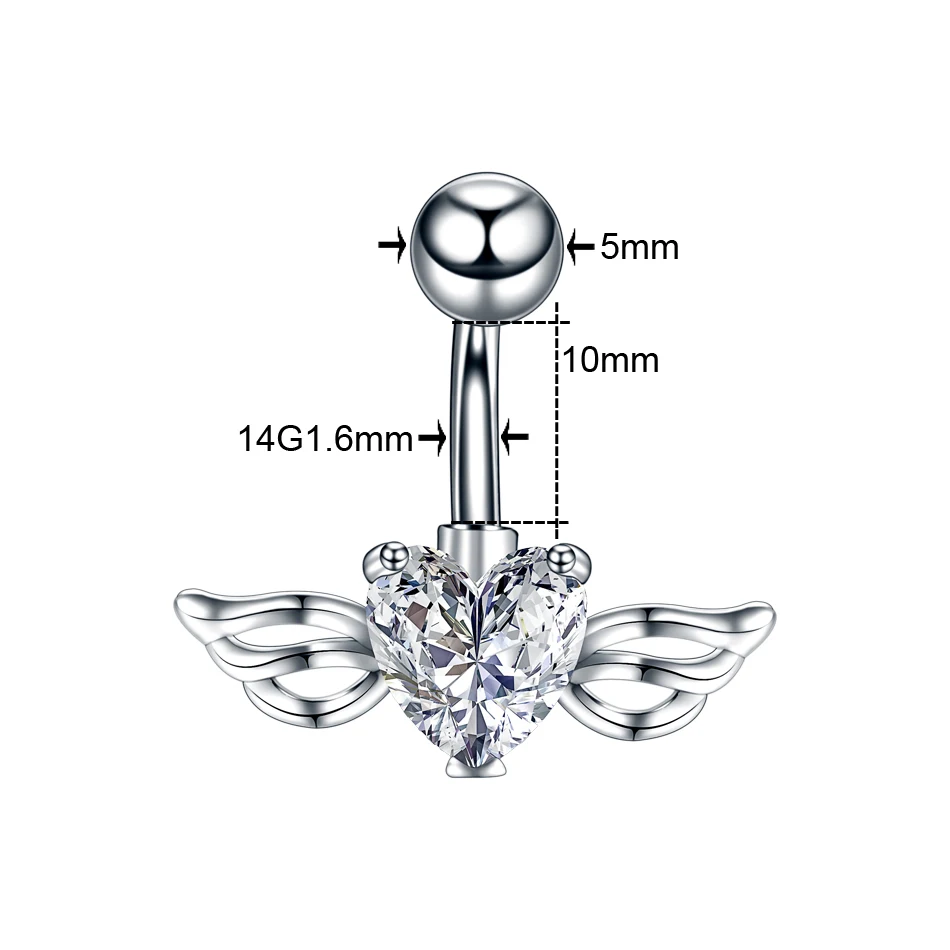 1PC Nombril Piercing Gem Belly Bar Piercing Crystal Heart Ombligo Navel Button Piercings 14G Dangle Earrings Sexy Women Jewelry