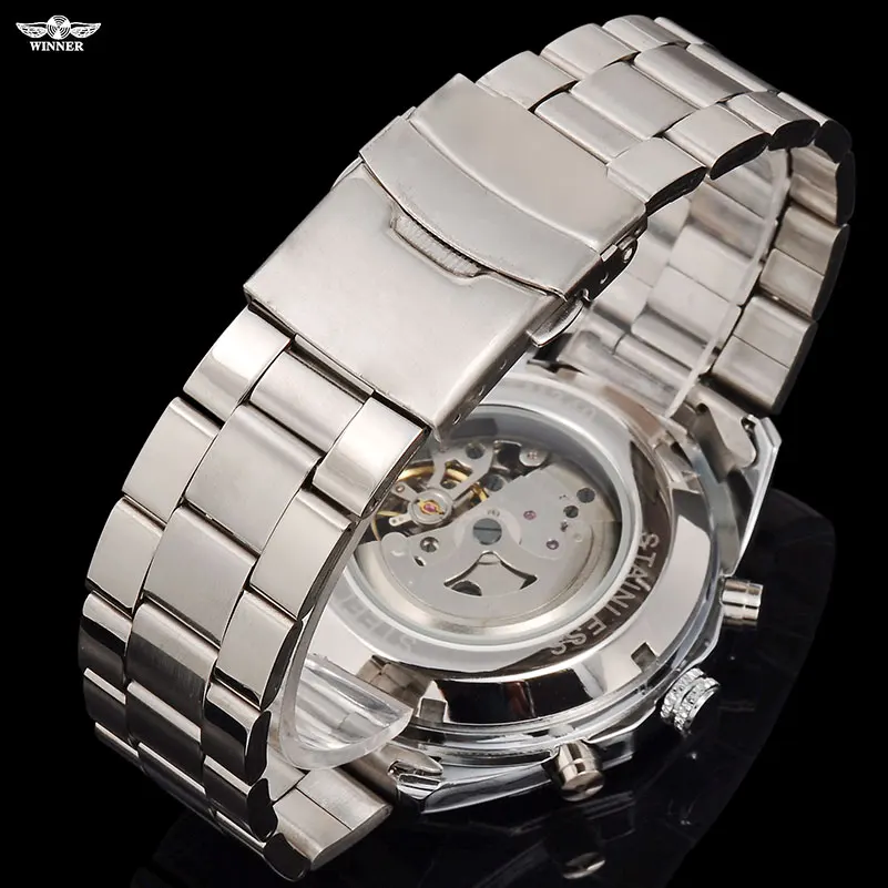 2023 Winner brand Luxury Sport men\'s Automatic Skeleton Mechanical Military fashion casual Watch Men Silver full Steel Band