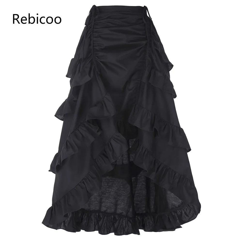 Gothic Style Skirt Women Sexy Fishtail Slim High -Low Asymmetric Ruffle Vintage Steampunk Clothing Cotton Skirts