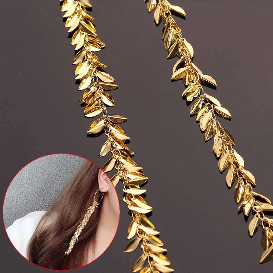 50cm/lot Golden Metal Copper Filigree Leaf Chains Tassels For Fashion Long Dangle Luxury Earrings Jewelry Making Diy Accessories