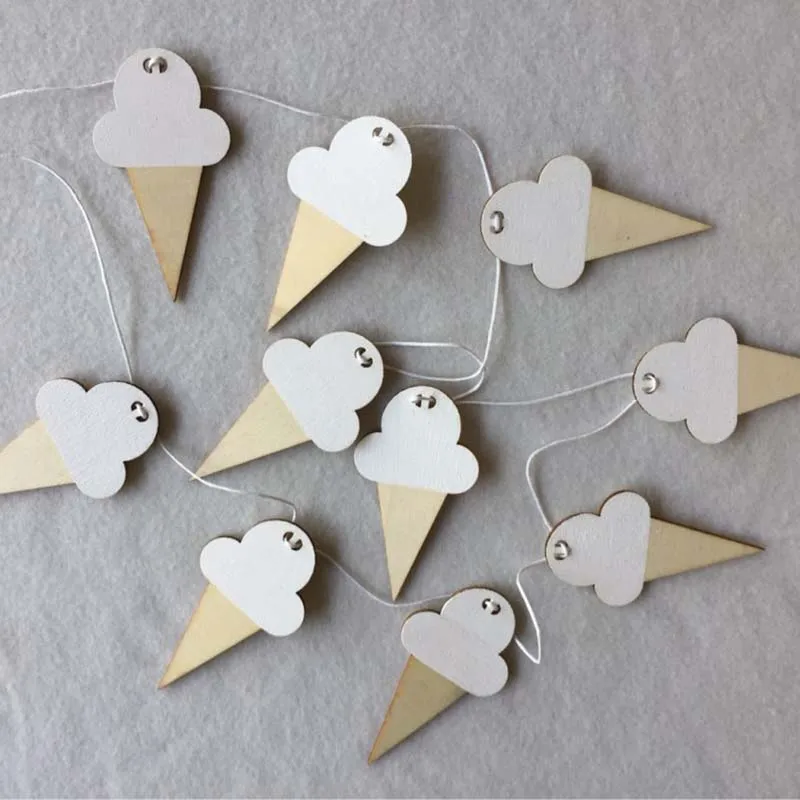 10pcs/lot INS Ice Cream Wood Pendant DIY Hanging Curtain Kids Room Decoration Wood Banner Birthday Party Wall Hanging Decoration