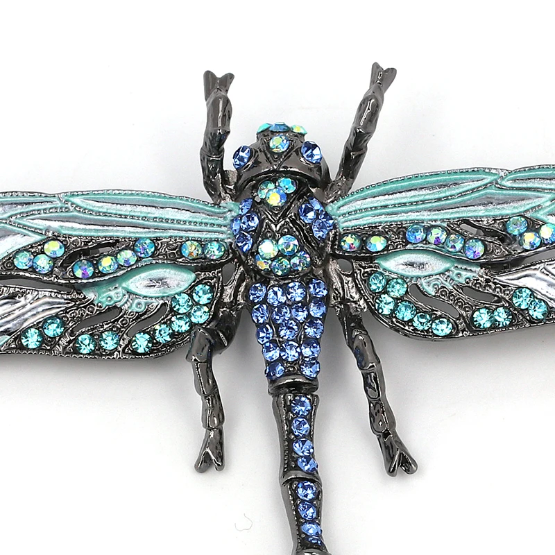 High Quality Crystal Dragonfly Brooches for Women Girl Green Jewelry Scarf Lapel Pins Brooch Antique Accessories O2202-1