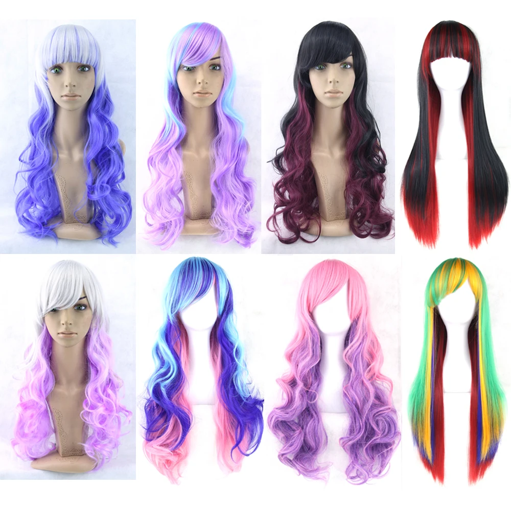 Soowee 70cm Lange Frauen Haar Ombre Farbe Hohe Temperatur Faser Perücken Rosa Blau Synthetische Haar Cosplay Perücke Peruca Perücken