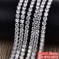 1meter/Lot AAAAA Zircon Rhinestone Cup Chain Clear And Stone Silver Base Trimming Sew On Garment Wedding Dress Decoration SS8-16