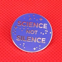 Science not silence enamel pin blue stars universe brooch funny resist pins scientist engineer badge geek nerdy gift