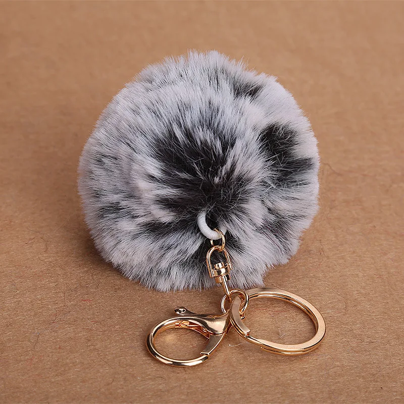 Frost Color Fluffy Rabbit Fur Ball Pompom Keychain Women Cute Girls Pompon Fur Key Chain On Bag Car Trinket Female Party Gift