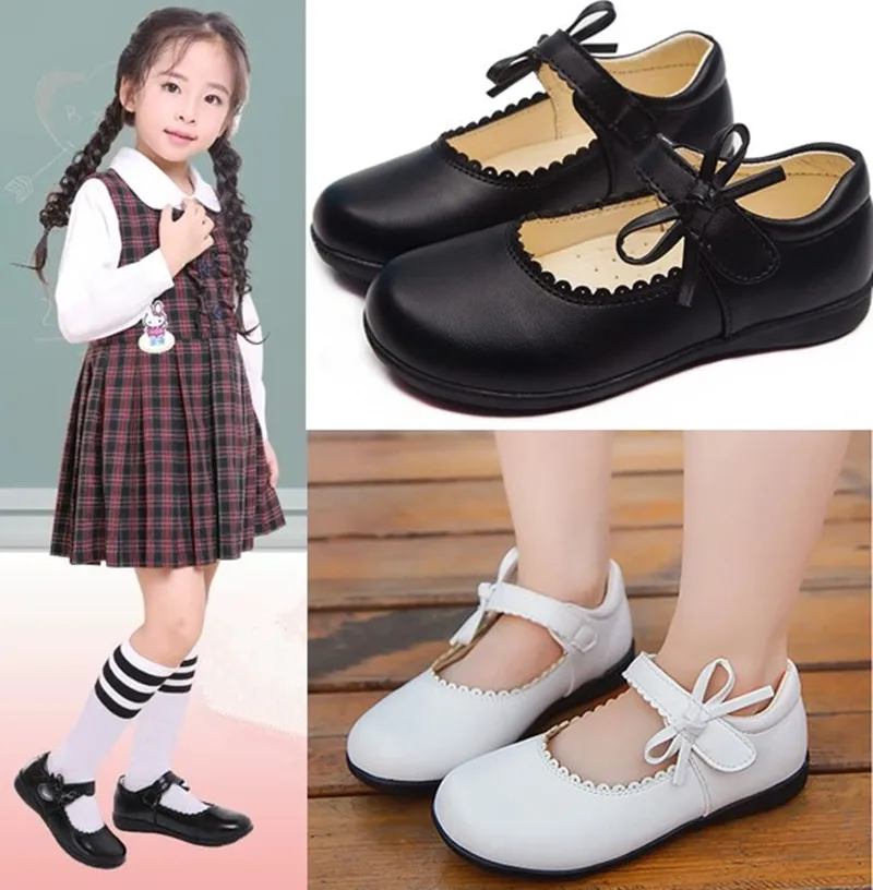 Black White Spring Autumn Girls Princess Shoes For Kids School Black Leather Shoes For Student Dress Shoes Girls 3 4 5 6 7 8-15T