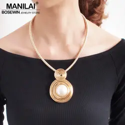 MANILAI Simulated Pearl Chokers Necklaces For Women Handmade Rope Chain Bib Collar Maxi Statement Necklace Jewelry