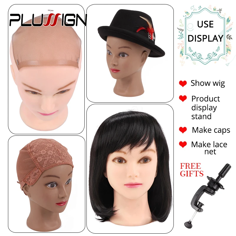 Plussign 21 Inch Training Head With Clamp Popular Cosmetology Bald Mannequin Heads For Makeup Practice Wig Making Hats Display