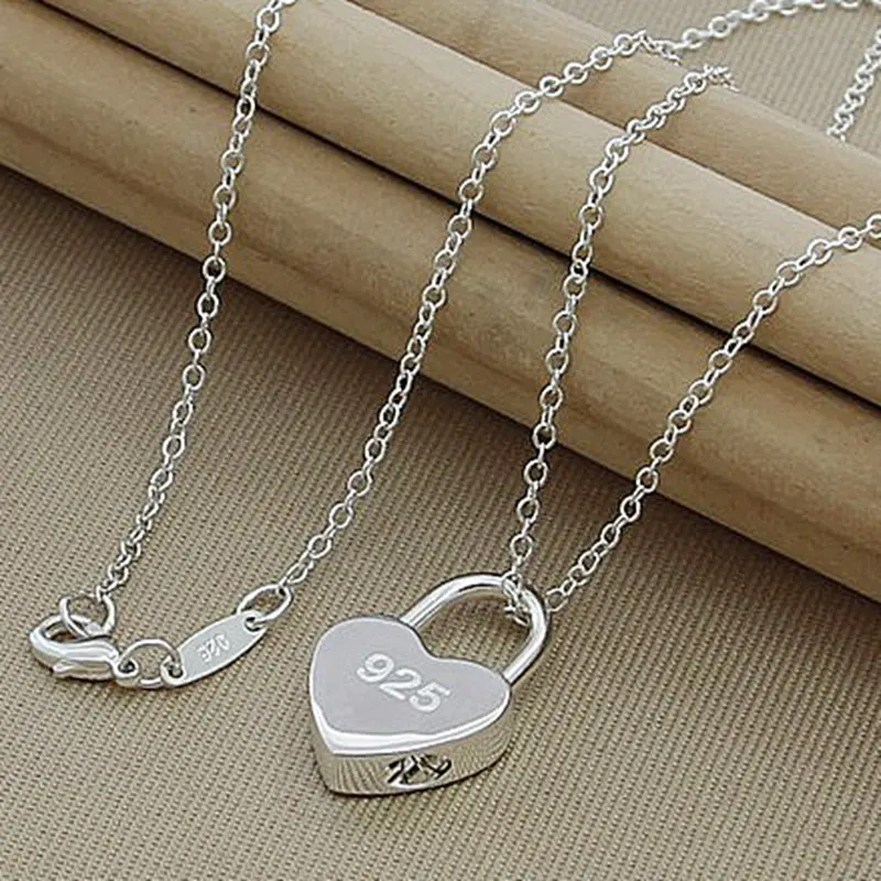 

2019 New 925 Silver Necklace Fashion Lock Heart Pendant Necklaces Jewelry for Women Couple Girl Gift