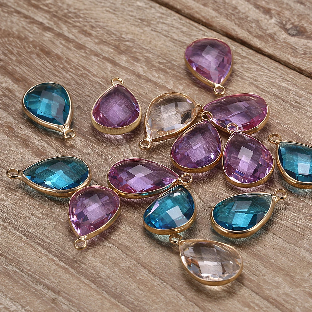 

10PCS/Lots Wholesale Copper Candy Color Crystal Charms For Jewelry DIY Making Water Drop Pendant Crystal Accessories