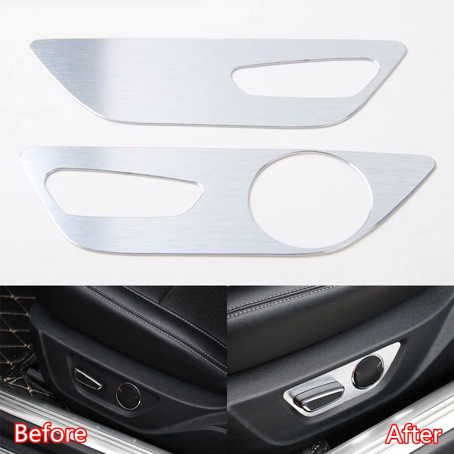 

YAQUICKA 2Pcs Car Seat Adjust Button Switch Panel Frame Car-covers Trim Styling Sticker For Ford Mustang 2015+ Aluminum Alloy