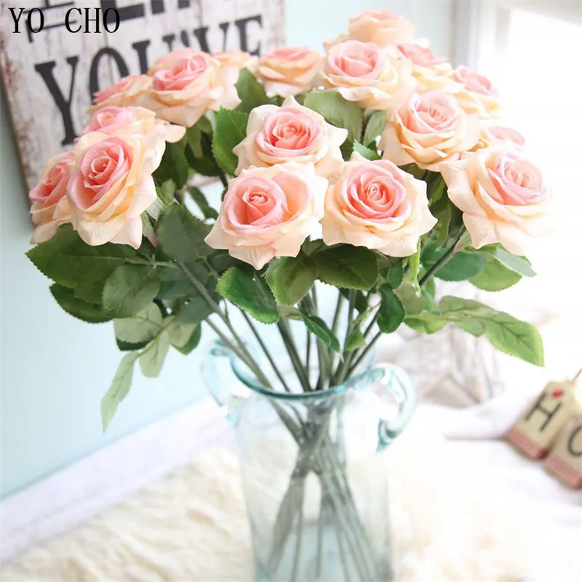 YO CHO  Artificial Silk Rose Multilayer Hand Flower Bouquet  Real Touch  Wedding  Home  Office  Garden Decoration  3 Branches