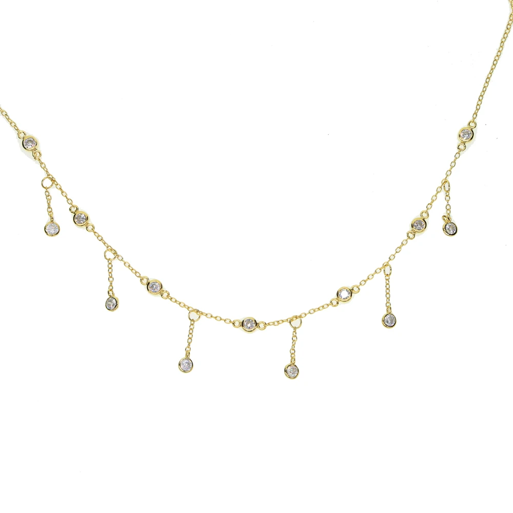 fashion luxury women jewelry gold silver color cz drop charm cz station choker women chocker chain tassel choker necklace
