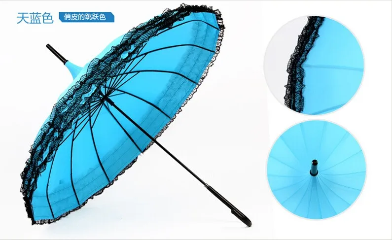 (20 pieces/lot) New Elegant Semi-automatic Lace Umbrella Fancy sunny and rainy Pagoda Umbrellas 11 colors available