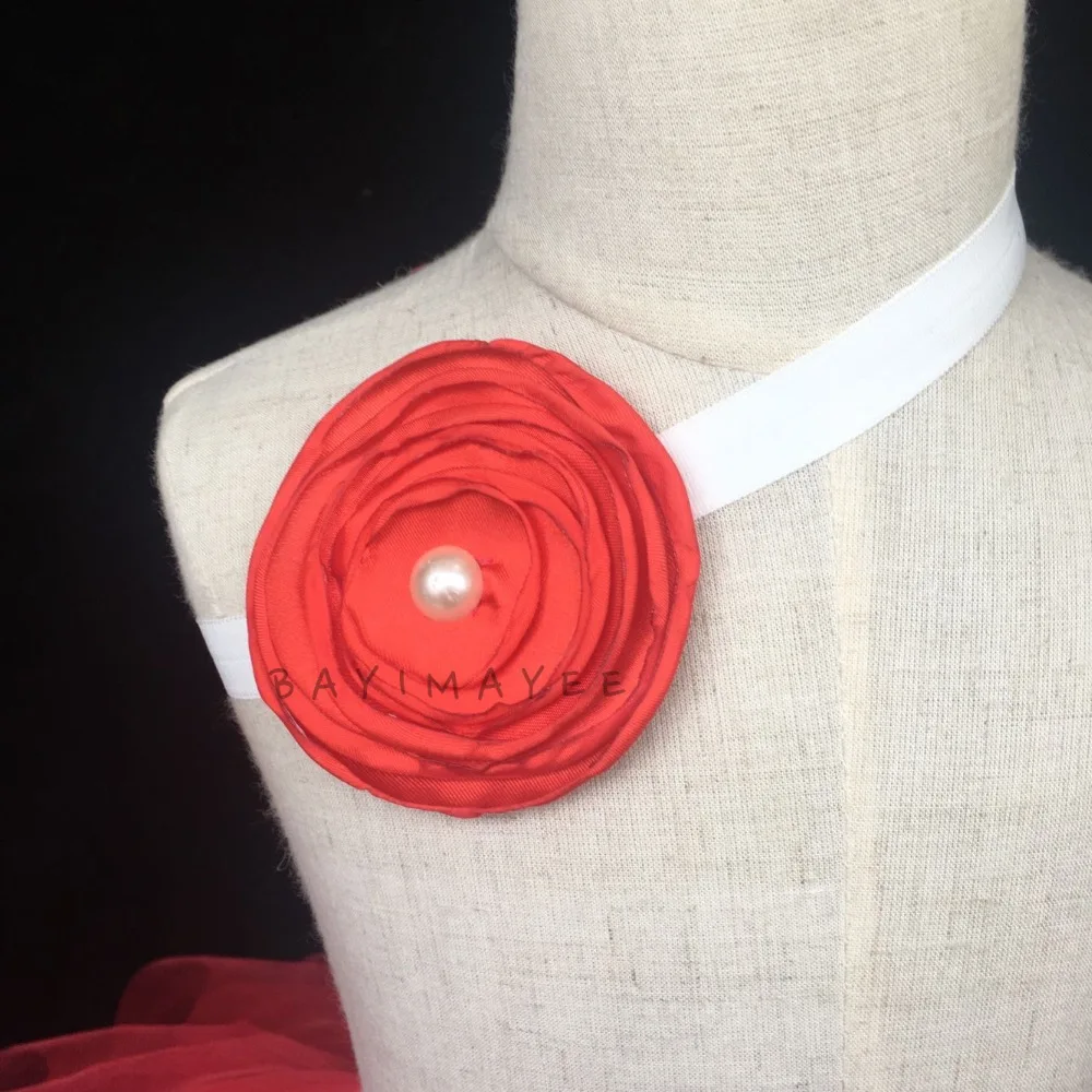 Falda de tutú rojo para bebé, conjunto de falda de encaje para niña, tutú de Ballet de tul esponjoso con diadema de flores, ropa de fiesta para niño