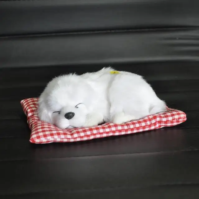 Polyethylene&furs sleepy dog about 13x18cm sounds barking white dog model handicraft car ornament home decoration gift d2416