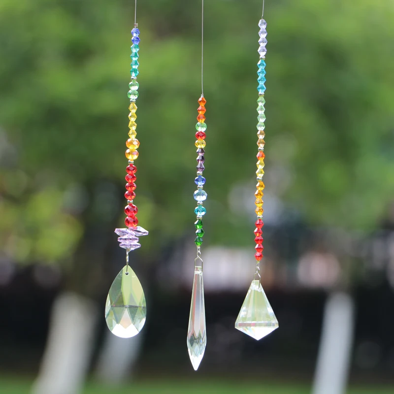 1PCS Chakra Crystal Suncatcher Prism Pendant Rainbow Maker Crafts Chain Hanging Window Ornament