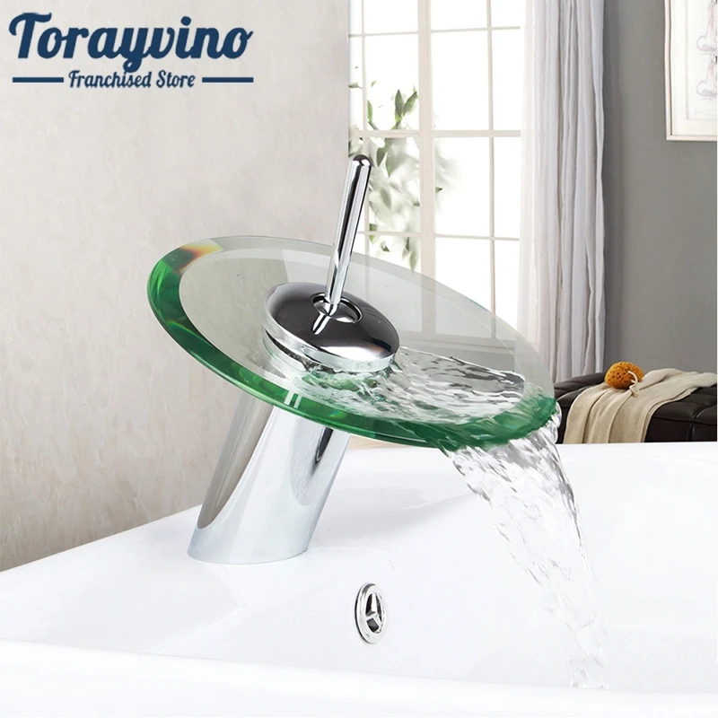 

Torayvino RU Excellent Quality New Bathroom Basin Mixer Tap Waterfall Faucet Sink Vessel Chrome Polished Finished Glass