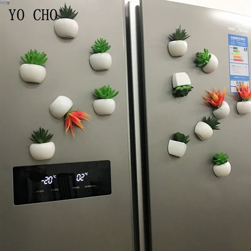 YO CHO Autoadesivo Frigo Artificiale Bouquet di Fiori di Piante Succulente Frigorifero Magnete Lavagna Magnetica Piante In Vaso Per La Casa Della