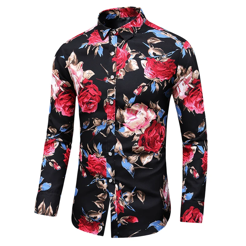 2023 Autumn Men Slim Floral Print Long Sleeve Shirts Fashion Brand Party Holiday Casual Dress Flower Shirt Homme Plus Size 7XL