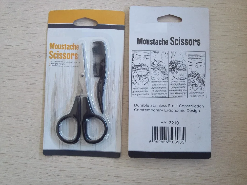 100 Set/Lot  Moustache Grooming Kit Moustache scissors + Mustache Brush