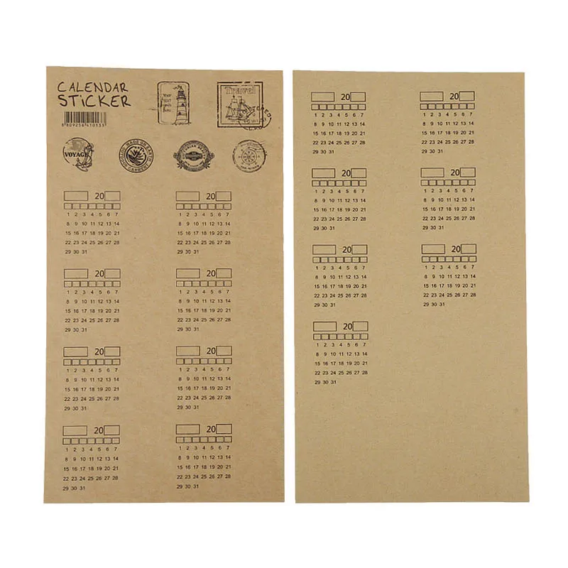 Monthly Calendar Index Sticker for Planner/Appointment/Agenda/Journal/ Self Adhesive Tabs Brown Kraft Paper, 4 PCS(30Tabs)