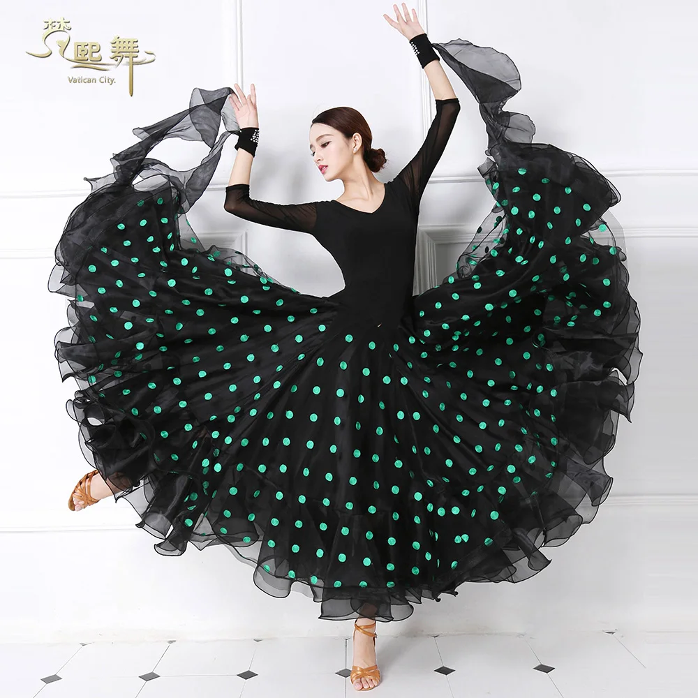 Customized Dancing Dress Lady National Dance Suit Waltz Dance Performance Dresses Waltz Tango Fox Trot Wear Long Sleeve D-0355