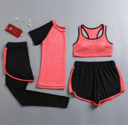 Cappotti con cappuccio da donna + maglietta + reggiseno + pantaloncini + pantaloni set da yoga abbigliamento sportivo ad asciugatura rapida