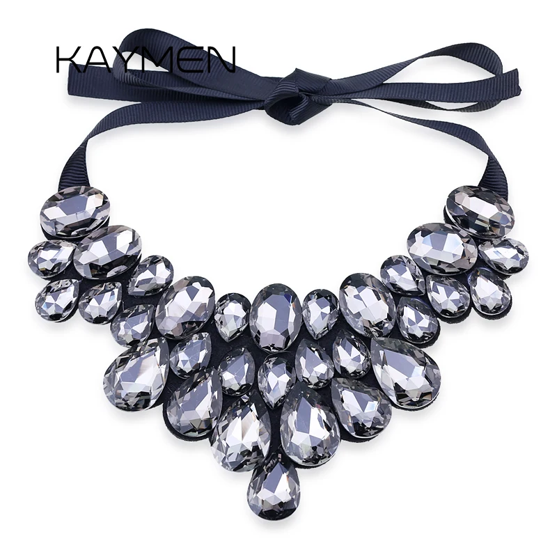 Handmade Glass Crystal Pendant Necklace for Women Fashion Statement Maxi Necklace 4 Colors Chokers Necklaces Bijoux NK-01634