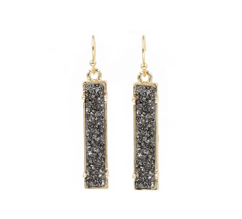 Abalone Druzy Vertical Bar Drop Earrings For Women