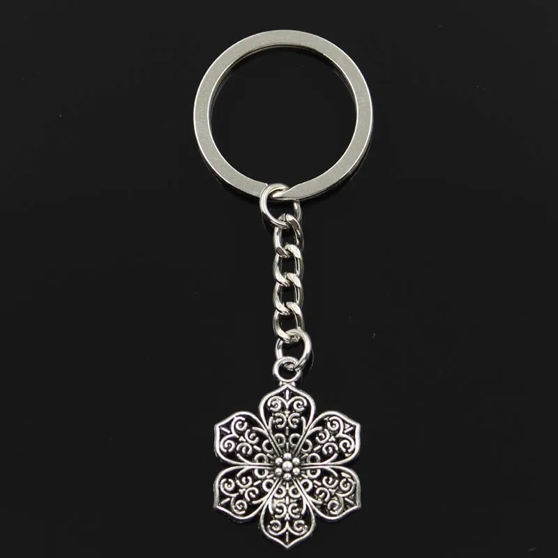 Fashion Flower 32x24mm Pendant 30mm Key Ring Metal Chain Bronze Silver Color Men Car Gift Souvenirs Keychain Dropshipping