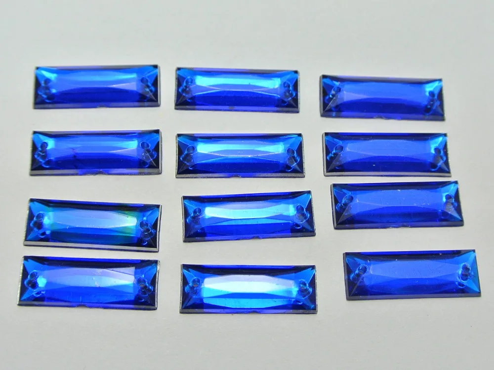 100 Royal Blue Acrylic Flatback Sewing Rhinestone Rectangle Sew on beads 7X19mm