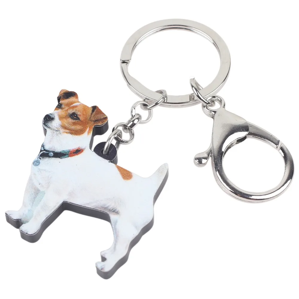 Bonsny Acrylic Cute Jack Russell Dog Key Chains Keychain Rings Women Girl Ladies Handbag Car Charms Animal Jewelry Statement Pet