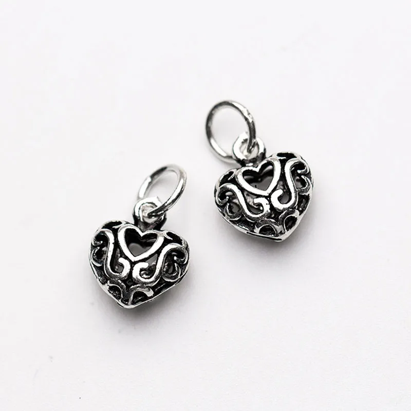 

1pc 925 Sterling Silver Vintage Silver Dangle Charms 12x9mm Necklace Earrings Heart Pendants DIY Lovers Jewelry Accessories